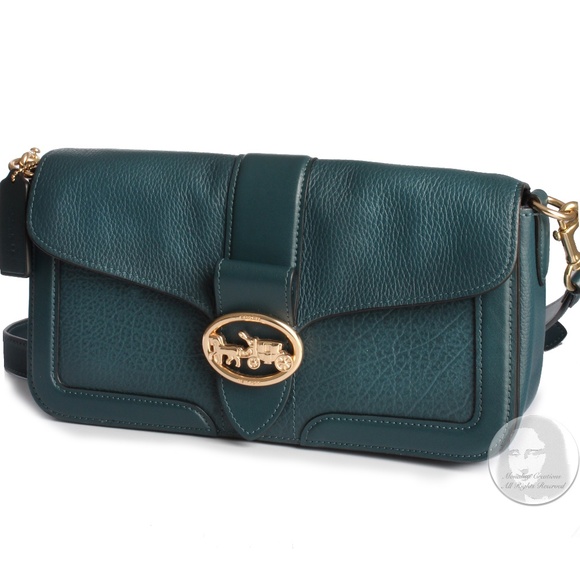 Coach Bag Georgie Shoulder Crossbody Messenger Bag Peacock Leather Style #5493 - Picture 6 of 13